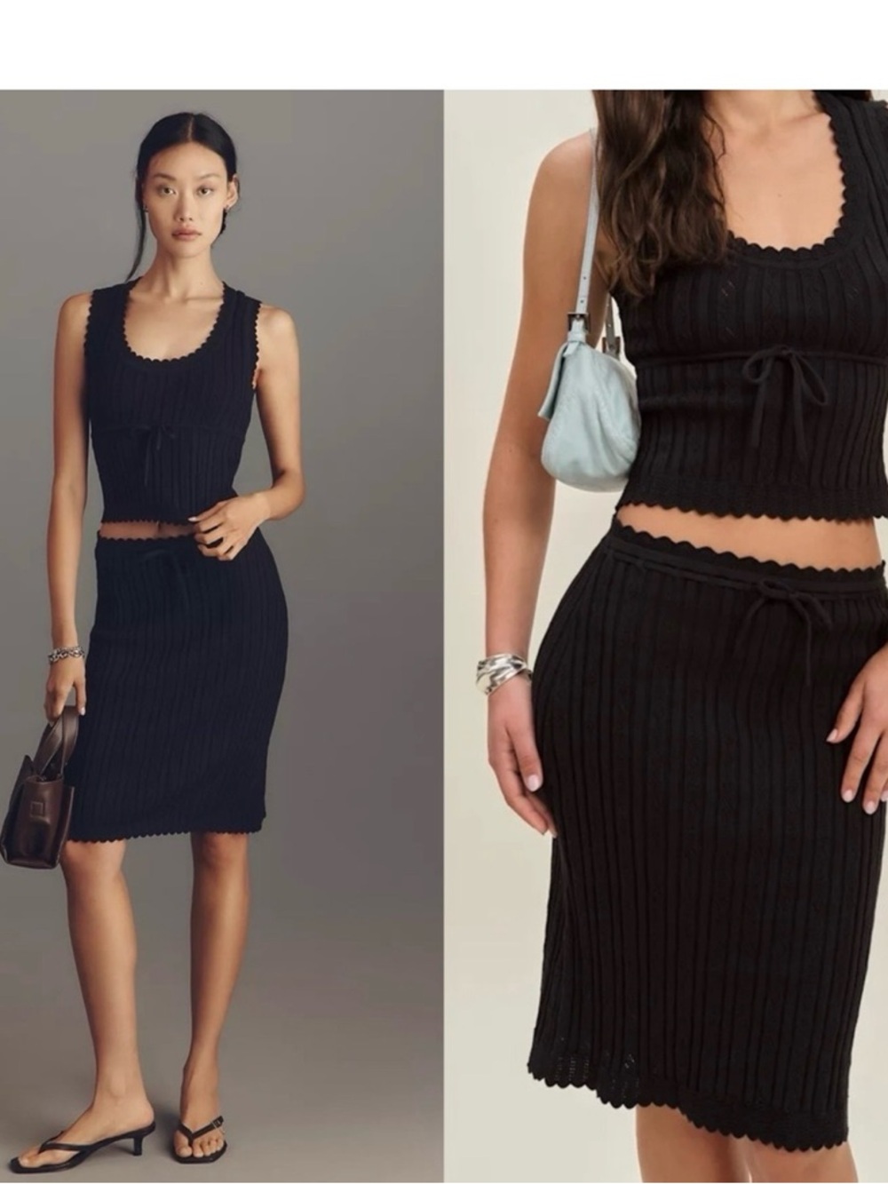 Reformation Erin cotton Black Ribbed Midi Skirt small